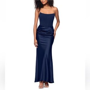 Aqua Long Scuba Strapless Gown - Exclusive